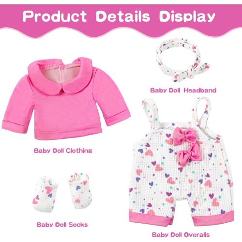 12 Baby Doll with Pink Bowknot Clothing Set,12 Inch Realistic Baby Dolls with Clothes and Accessories,Pacifier Bottle Toy Pretend Play Collection for 3  Child Girls Gifts