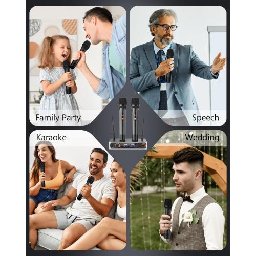 Wireless Microphones,Metal Dual Professional UHF Cordless Dynamic Wireless Microphone System for Church, DJ, Karaoke,Wedding, Home KTV Set,260Ft