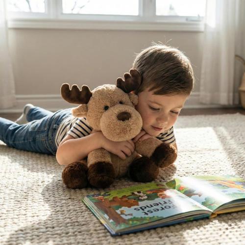Adorable Caribou Furry Reindeer Elk Moose Stuffed Animals Plush Toy for Kids Babies Boys Birthday Bedtime Decor, 13 Super Soft Brown