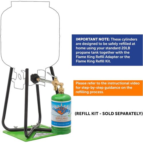 Flame King Refillable 1lb Empty Propane Cylinder Tank - Reusable - Safe and Legal Refill Option - DOT Compliant-16.4 oz (4-Pack)