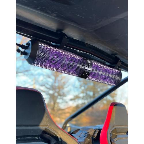 KEMIMOTO UTV Sound Bar 28 Inch ATV Soundbar 4X Subwoofers LED Party Lights Bluetooth Golf Cart Sound Bar 2X Tweeters Compatible with Polaris RZR Can-Am X3 Defender CFMOTO for 1.56- 2.25 Roll Cage