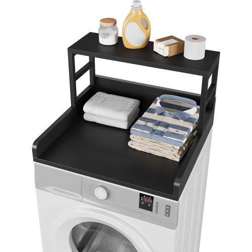 Washer Dryer Countertop with Shelf, 27.5″D x 27.5″W x 16.7″H, Countertop for Washer and Dryer Top with Non-Slip Pads and Edge Rails, Laundry Room Storage and Organization(Black)(Little Damaged)
