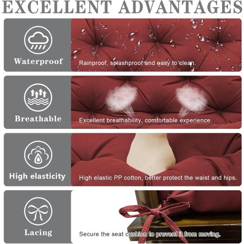 Porch Swing Cushions, Waterproof Outdoor Swing Cushions for Patio Furniture with Backresk, 2-3 Seater Thickened Patio Swing Replacement Cushion 60×40 (Wine Red)