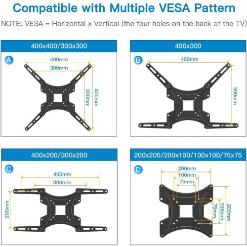 Black Full Motion TV Wall Mount Bracket Articulating Arms Swivels Tilts Extension for Most 26-55 Inch LED LCD Flat Curved Screen TVs, Max VESA 400x400mm up to 66lbs by Pipishell