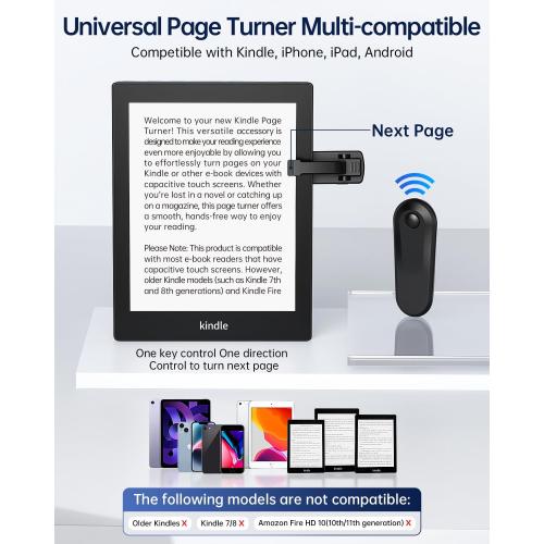 Kindle Holder with Remote Page Turner | Hands-Free Stand for Reading in Bed or Desk – Compatible with Kindle Paperwhite, Oasis, iPad, iPhone, and More | Fits Devices from 4.5” to 10”