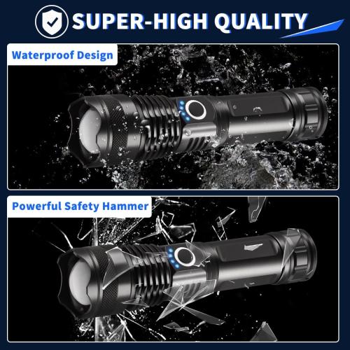 2 Pack Rechargeable Flashlights High Lumens, Super Bright Flashlight, 5Modes LED Flashlight Rechargeable, Adjustable Tactical Flashlights High Powered, Flash Lights for Emergency Camping Home