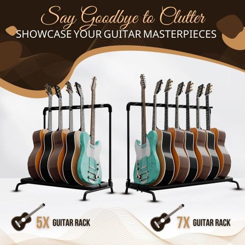 Flexzion 7 Guitar Stand Rack - Metal Construction Multi Guitar Rack & Guitar Organizer, Foldable 7 Guitar Holder Stand with Padded Foam Tubing for Electric, Acoustic, Classical Guitars & Basses