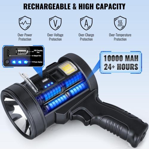 Sigoobal Rechargeable Spotlight,2000000 LM Super Bright Handheld Spot Light LED Flashlight High Lumens,Powered Spotlight Large Searchlight Outdoor with Solar Panels for Boating Camping Hunting