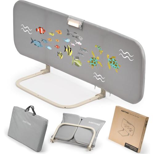 Size 48 Color Grey Toddler Bed Rail with Night Light - Foldable Bed Side Rails - Fits for Most Beds Bed Rails for Full Size Bed, Queen Size Rails, Twin Rails - Portable Fence for Baby - 48inch