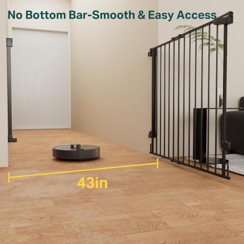Cumbor 34 Extra Tall No Bottom Bar Baby Gate for Stairs, Wall Mounted Dog Gate Indoor for Larger Pets, Expandable 29.2-43 Safety Gate for Doorways, Wide Walk Thru Door for Easy Access (Black)