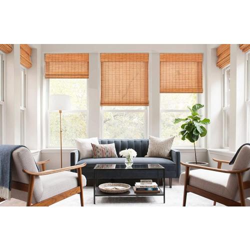 LazBlinds No Tools No Drill Cordless Bamboo Roman Shades, Light Filtering Window Treatment, Roll Up Bamboo Blinds for Windows 42'' W x 64'' H, Wood