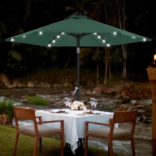 MASTERCANOPY 7.5FT 6Ribs Patio Umbrella with 32 Solar LED Lights, Outdoor Market Umbrella with Tilt & Crank, UV Protection & Fade Resistant Fabric, Easy Set-Up for Garden, Deck, Pool (Forest Green)