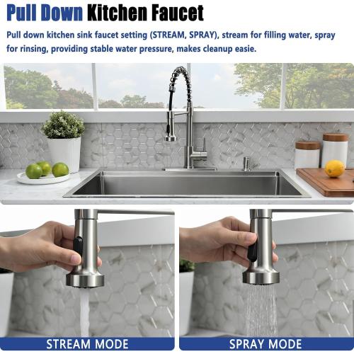 33 x 22 Drop In Kitchen Sink with Faucet Combo - 33x22 Drop In Sink and Faucet Combo Set,Stainless Steel 10 Inch Deep Single Bowl Workstation Sinks with Accessories