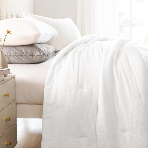 HOMBYS 100% Cotton Muslin Comforter Oversized King 120x120, Lightweight and Breathable Down Alternative Comforter,Soft Gauze Summer Pure White Reversible Fluffy Duvet Insert