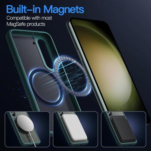 JETech Magnetic Case for Samsung Galaxy S23 5G 6.1-Inch, Compatible with MagSafe, Translucent Matte Back Shockproof Phone Cover (Midnight Green)