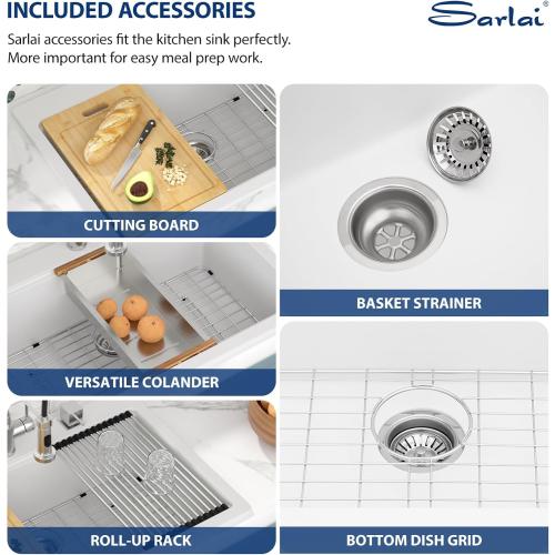 Sarlai 33 Inch Composite Granite White Kitchen Sink - 33x22 Inch Kitchen Sink Workstation Drop In Topmount Sinks Granite Quartz Sinks Single Bowl Above Counter Basin