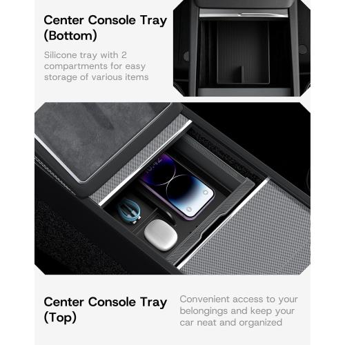 2025 Upgrade Center Console Organizer Tray for Tesla Model Y Juniper Accessories 2026 [Tailor-Made, Non-Slip & Wear-Resistant and Easy to Clean] Durable ABS Silicone Center Organizer Set - 6Pcs