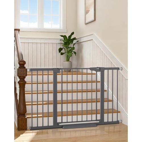 Cumbor 30-51.5 in Extra Wide Baby Gate for Stairs, Dog Gate, Cool Gray | Mom's Choice Awards Winner, Auto Close with Double Lock for Doorways, Child Gate for Toddlers & Pets, Pressure Mounted