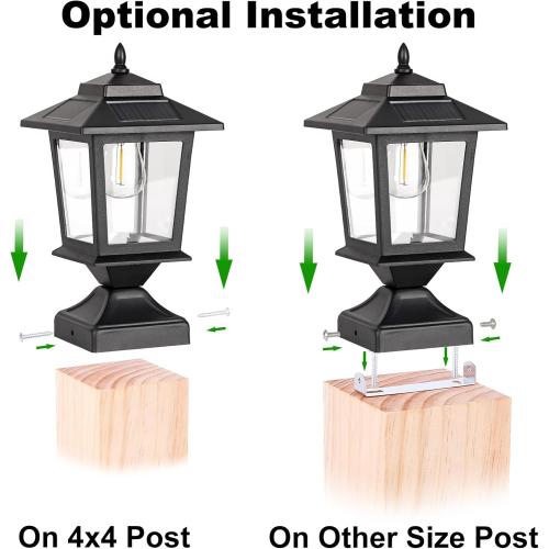 Derynome Solar Post Cap Lights,Waterproof Outdoor Light for 4x4 Wooden Posts, Solar Lights with Glass Shade for Deck Fence Patio Post Decor,Matte Black (2 Pack)