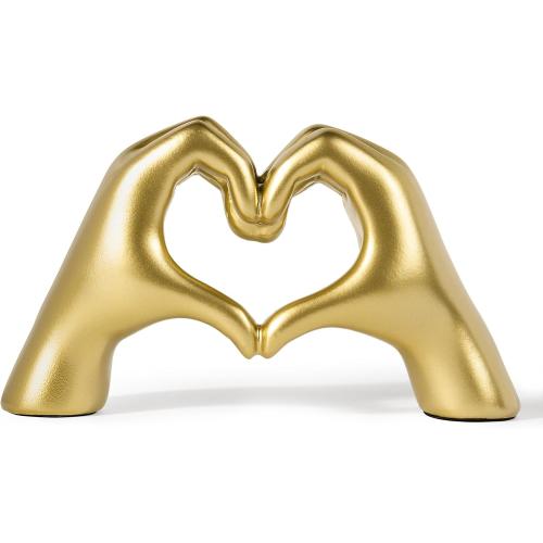 Gold Decor Living Room - Small Shelf Decor Aesthetic - Heart Hands Sculpture - Teen Girls Bedroom Knick Knacks - Cute Home Shelves Accent - Table Statue Love Decorations Gifts (Gold)