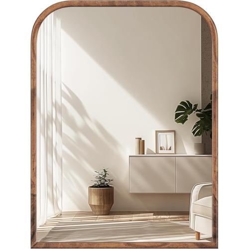 30x40 Arch Wall Mirror Bathroom Mirror for Wall Mounted, Tempered Glass, Wood Grain Finish Frame Wall Mirror Decorative for Bedroom Living Room Entryway