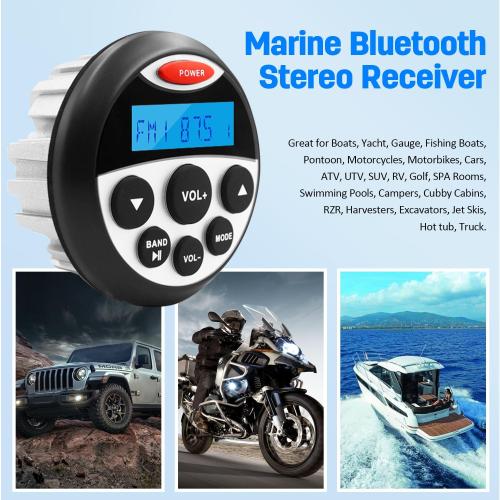 Marine Bluetooth Audio System Package - Waterproof AM FM Marine Radio Receiver with 4 inch Marine Speaker and Antenna HASDA 304.4001.056B (Black)