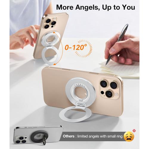 TORRAS 2025 Upgrade [Dual-Ring] Fit for MagSafe Phone Grip Ring Holder [Dual-Ring] Compatible with MagSafe Kickstand Magnetic for iPhone 16/15/14/13/12/11 Samsung, Google Accessories, Silver White