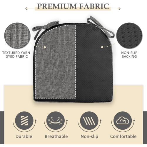 Wellsin Chair Cushions for Dining Chairs 6 Pack - Kitchen Chair Cushions with Ties and Non-Slip Backing - Dining Chair Pads 16X16X2, Dark Gray