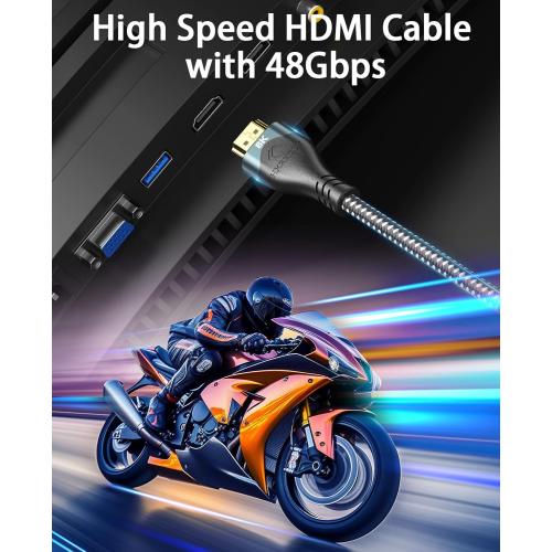 8K HDMI Cable 6.6 ft, Ultra High Speed HDMI 2.1 Cord Braided (48Gbps), 8K@60Hz, 4K@120Hz, HDCP 2.2&2.3, 24K Gold Plated Connectors Compatible with HD TV Monitor Laptop Xbox PS4/PS5 ect