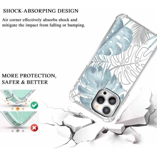 Case for iPhone 14 Pro Max with Green Leaves Design,Tropical Monstera Leaves Plants Pattern for Men Women,Clear Slim Soft TPU Bumper Case,6.7”(Leaf,14pm)