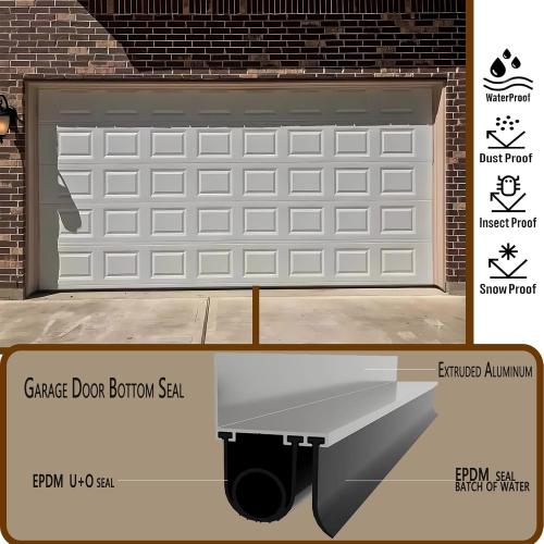 Heavy-Duty Garage Door Bottom Seals Kit with U-Shape Aluminum Track & O-Ring Weatherproofing Seal Universal Fit, Adjustable Rubber Weather Stripping for Residential & Commercial (10 Ft)