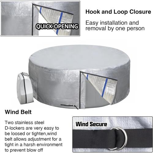 UCEDER Round Insulated Hot Tub Cover,Outdoor Waterproof Inflatable Hot Tub Thermal Cover with Install Door Design, Energy-Saving and Eco-Friendly Spa Cover for Keeping Warm