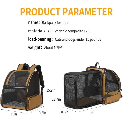 Cat Backpack，Expandable Cat Carrier Backpack, Dog Backpack Carrier and Pet Carrier Backpack, Suitable for Cats, Dogs Kitten or Small Dogs, Travel Friendly Puppy Cats Bag (Brown)