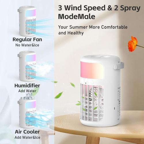 Portable Air Conditioner, 2025 Upgraded 4-IN-1 Ultra-Quiet Design Portable AC Unit with 2 Cool Mist & Speeds1500ml Remote Control Air Conditioner Evaporative for Home,Office,Bedroom, Camping