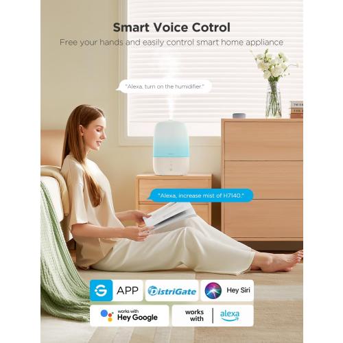 GoveeLife Smart Humidifiers for Bedroom, 3L Top Fill Cool Mist Humidifiers with Essential Oil Diffuser, Humidity Control, WiFi Air Humidifier with Night Light, for Baby, Plants, Home, Work with Alexa