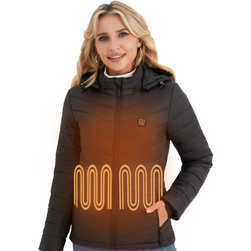 Vestego Heated Jackets for Women, Heated Jacket with 12V 20000mAh Battery Pack, 6 Heating Zones, Black Xl