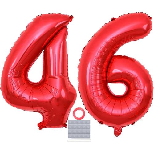Red 46 Number Balloons 40 inch Jumbo Foil Balloons Prom Balloon for man woman 46th Birthday Party Decoration 46 Wedding Anniversary Photos Props Supplies