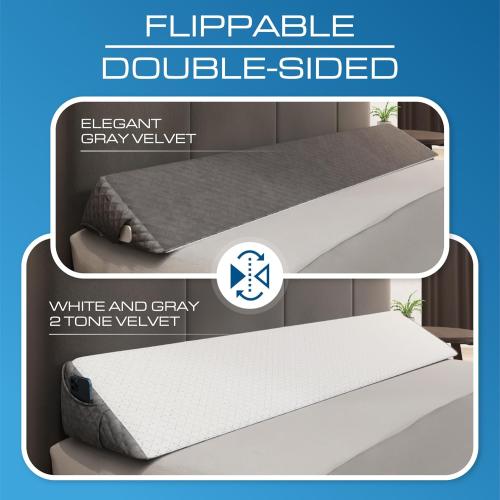 Grey and White 54*10*6 Kölbs Wedge Pillow Headboard, Flippable 2 Sided, Instantly Change Your Decor, Mattress Gap Filler Full Size