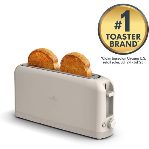 bella 2 Slice Slim Toaster, Fits-anywhere™ Kitchenware, 6 Setting Shade Control with Reheat & Cancel Buttons, Fits sourdough, 10” Long Slot, Anti Jam & Auto Shutoff, 900 Watt, Oatmilk