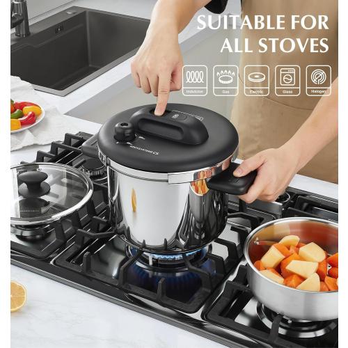 KOCH SYSTEME CS Stainless Steel Pressure Cooker 8.5QT, Olla de Presion, 18/10 Stainless Steel Pressure Cooker, Easy One-Press Lock, Stovetop Pressure Cookers, Induction Ready, Glass Lid & Steamer