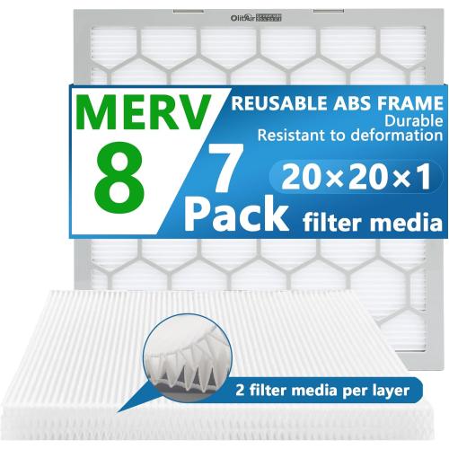 20x20x1 MERV 8 Air Filter,AC Furnace Air Filter,Reusable ABS Plastic Frame, 7 Pack Replaceable Filter Media (Actual Size: 19.61 x 19.61 x 0.78)