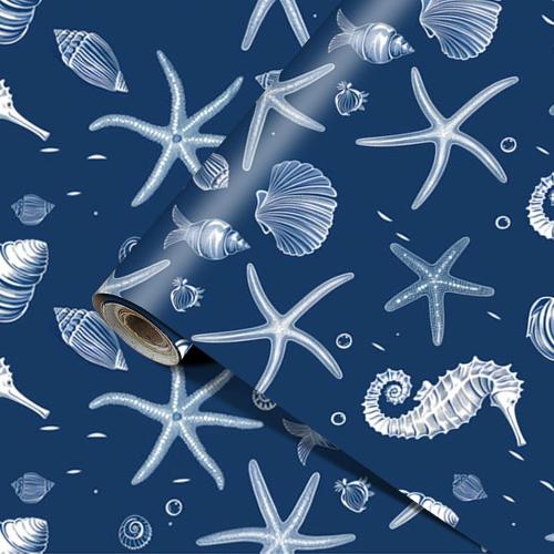 Ocean Sea Life Wallpaper Peel and Stick Vinyl Self-Adhesive Removable Contact Paper Starfish, Seahorse, and Shell Design for Walls Countertops Cabinets Home Decor 15.7x39.4