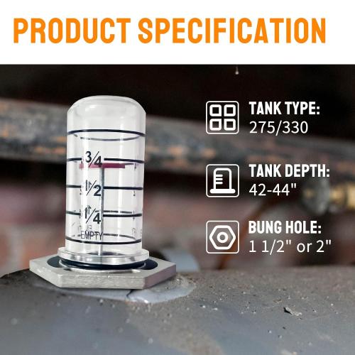 Oil Tank Gauge Fuel Level Gauge Fit for 275, 330 Vertical Oil Tank Compatible with 1 1/2”, 2” Hole