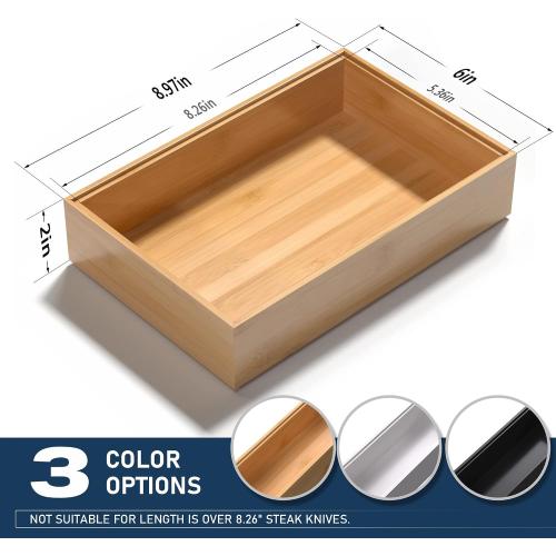VeyFey Silverware Tray for Drawer, Stackable Kitchen Bamboo Drawer Organizer 9 x 6 x 2 Set of 2