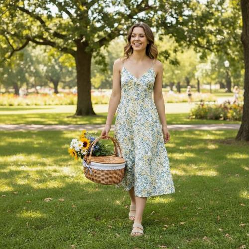 Wicker Picnic Basket with Lid and Handle 15 Sturdy Woven Body with Washable Lining for Easter,Mother's Day,Outdoor Camping,Not Dyed
