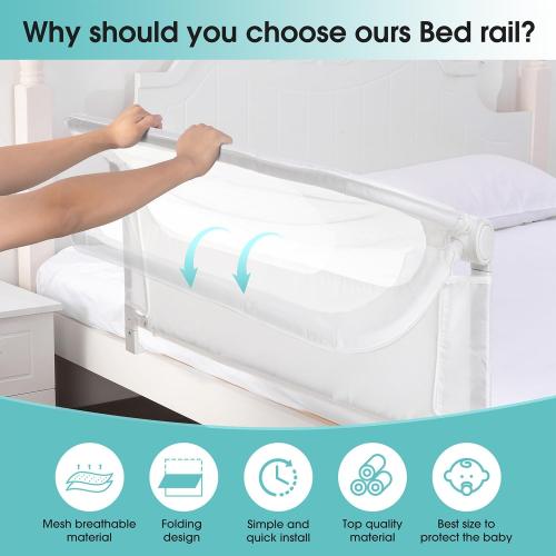 Baby Bed Rail Guard for Toddlers -46 Toddler Bed Rails for Twin, Full, Queen, King Bunk Size Bed Swing Down Bedrail Extral Tall Child Safety Side Railing Guards for Kids