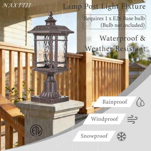 Dusk to Dawn Lamp Posts Outdoor Lighting Waterproof Outdoor Post Lights with Water Ripple Glass 16.5 Inch Height ORB Finish Lamp Post Light Fixture for Yard Patio Pathway Garden E26 Socket