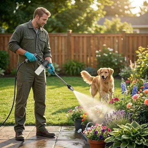High Pressure Hose Nozzle with 4 Spray Modes, Adjustable Water Spray Gun, Metal Garden Hose Sprayer for Car Wash, Plant Watering, Patio & Outdoor Cleaning (Sprayer Kit with 3 Connectors & Foam Cannon)