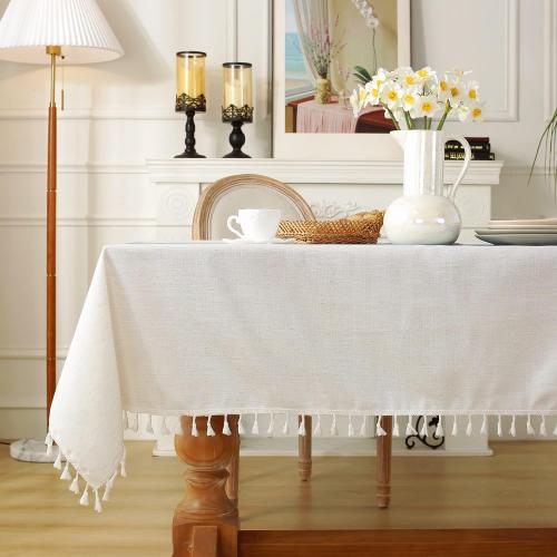 Laolitou Rustic Tablecloth Cotton Linen Waterproof Tablecloths Burlap Table Cloths for Kitchen Dining Cloth Table Cloth for Rectangle Tables Coffee Lines Rectangle,55''x70'',4-6 Seats