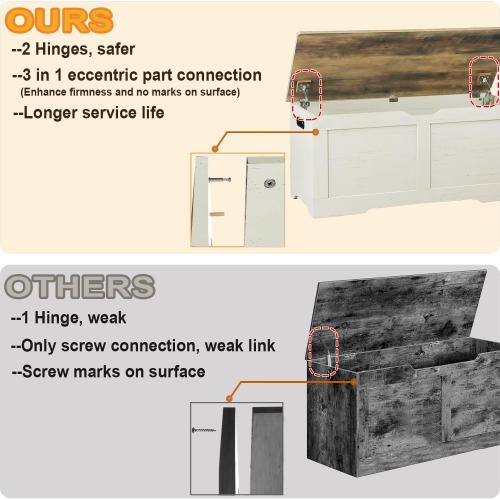 39.4 Storage Chest, Wooden Storage Bench, Lift Top Toy Chest | Large Toy Box with 2 Safety Hinges, Entryway Bench for Bedroom, Living Room, Brown and Rustic White